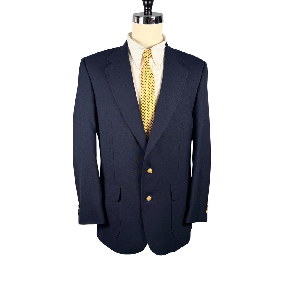 Vtg Stafford Navy Blazer 42L Gold Button Single Breasted Wool Blend Tailored USA